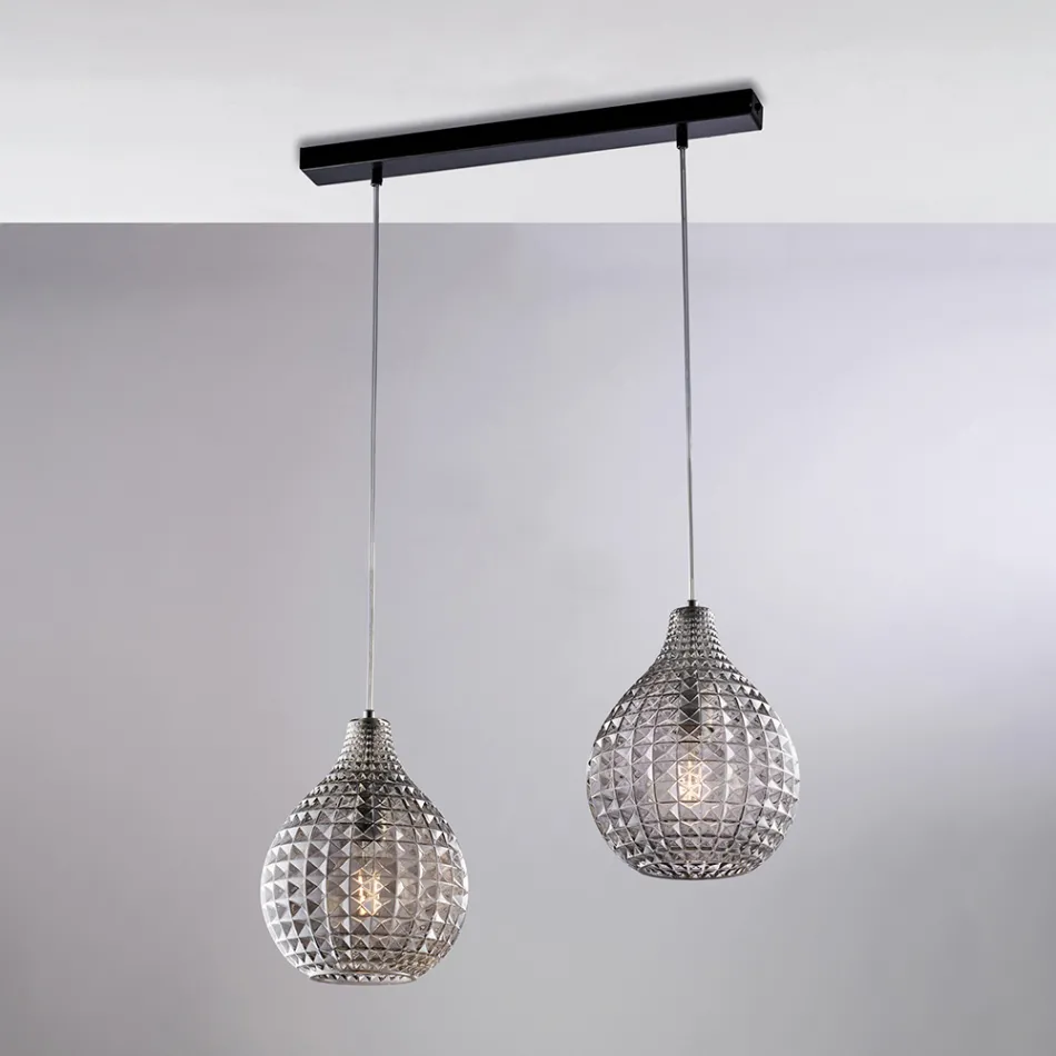 Lampa Atlas Glass Metal Design z kryształowymi wisiorami Viadurini