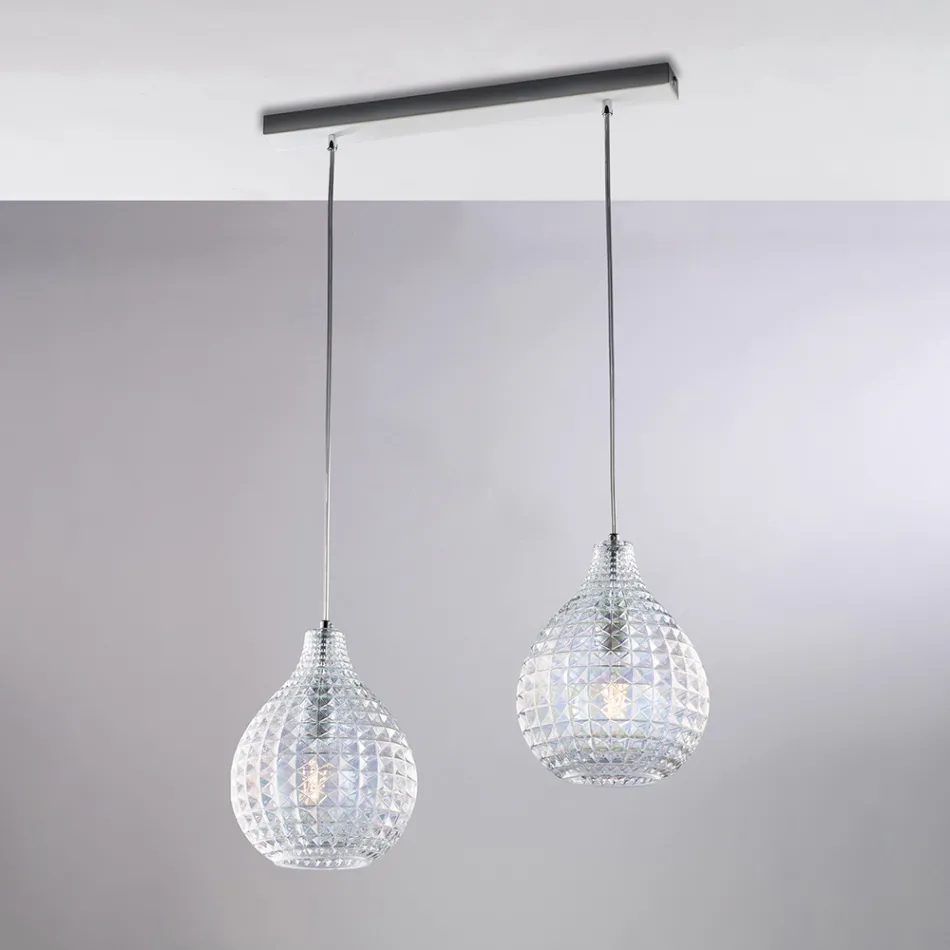 Lampa Atlas Glass Metal Design z kryształowymi wisiorami Viadurini