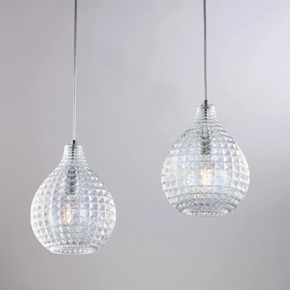 Lampa Atlas Glass Metal Design z kryształowymi wisiorami Viadurini