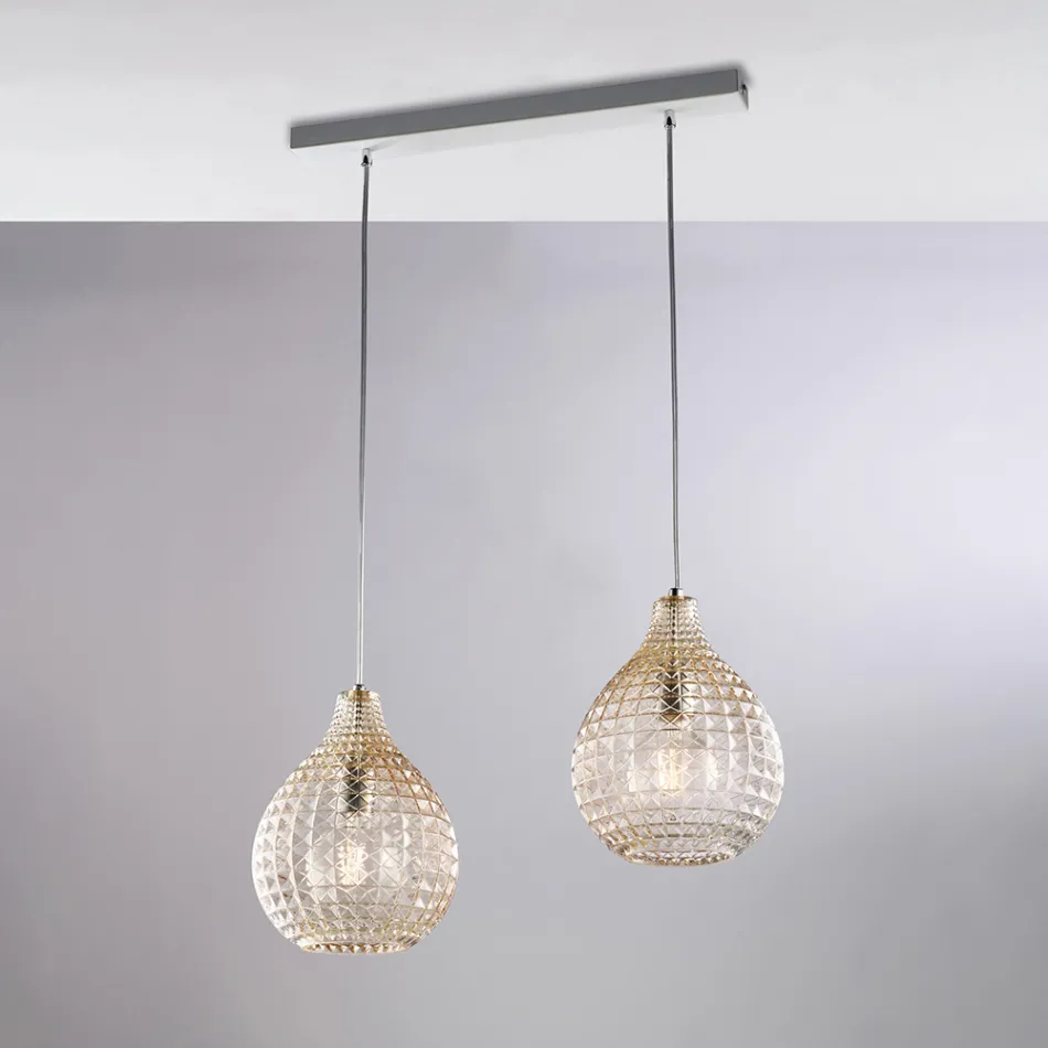 Lampa Atlas Glass Metal Design z kryształowymi wisiorami Viadurini