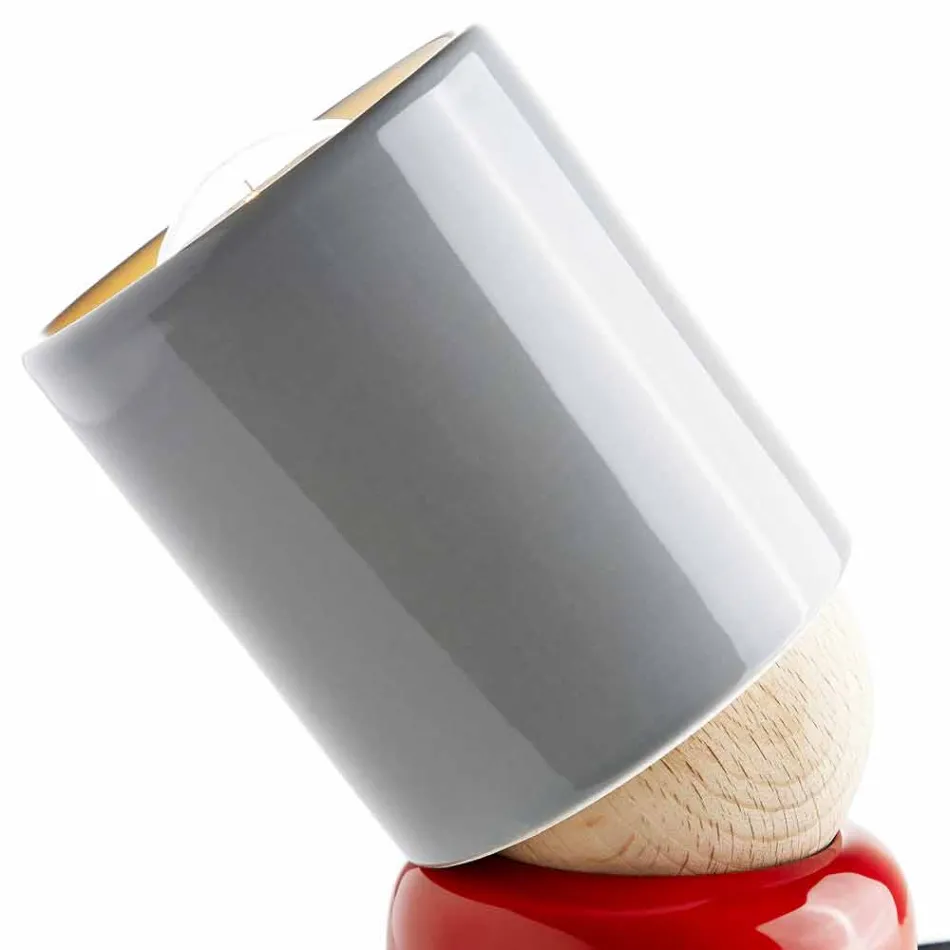 Nowoczesna lampa stołowa z drewna ceramicznego i bukowego wykonana we Włoszech w Azji Viadurini