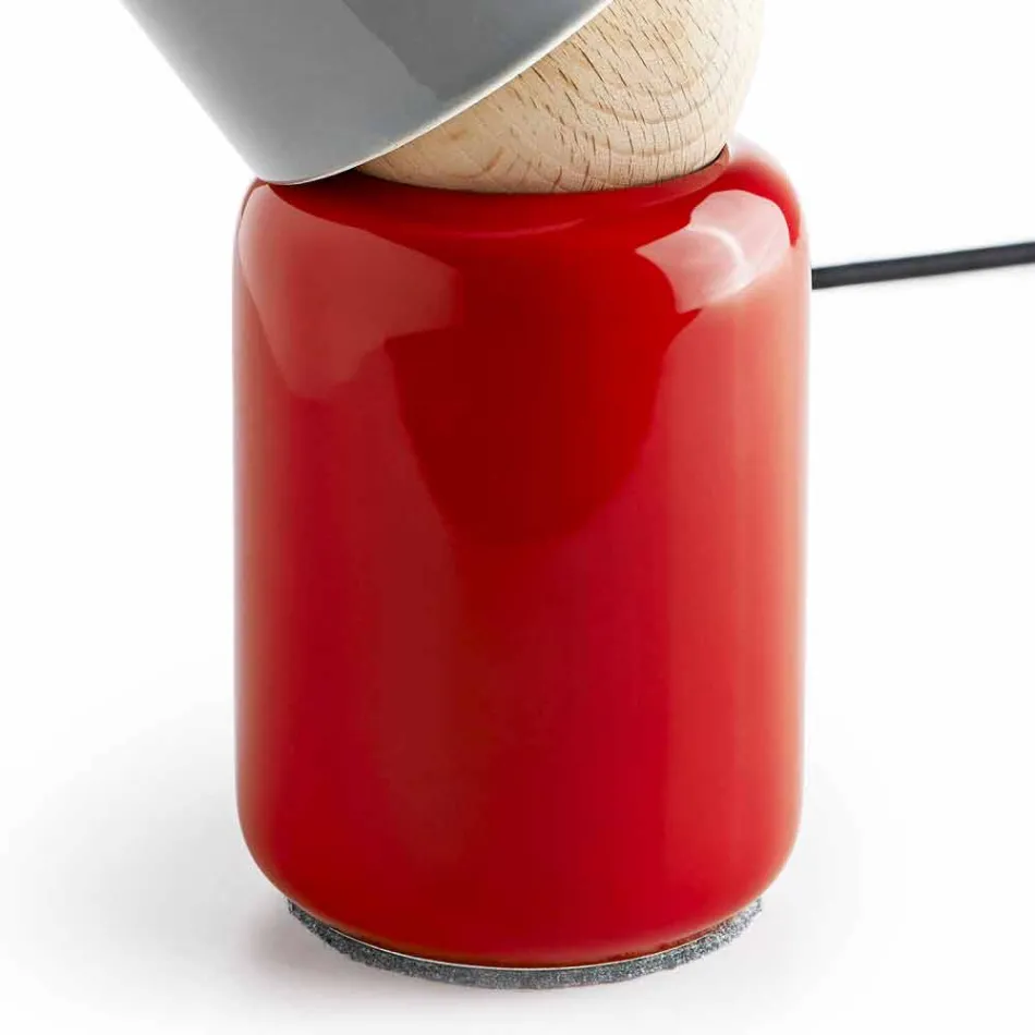 Nowoczesna lampa stołowa z drewna ceramicznego i bukowego wykonana we Włoszech w Azji Viadurini