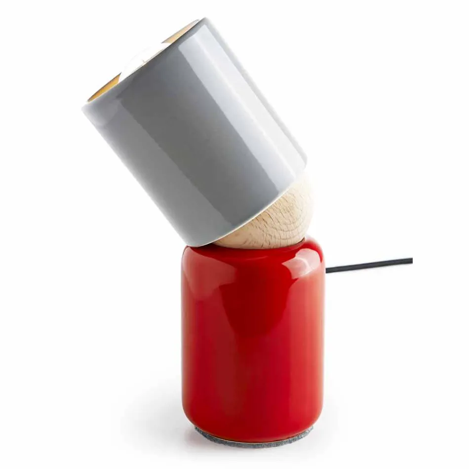 Nowoczesna lampa stołowa z drewna ceramicznego i bukowego wykonana we Włoszech w Azji Viadurini