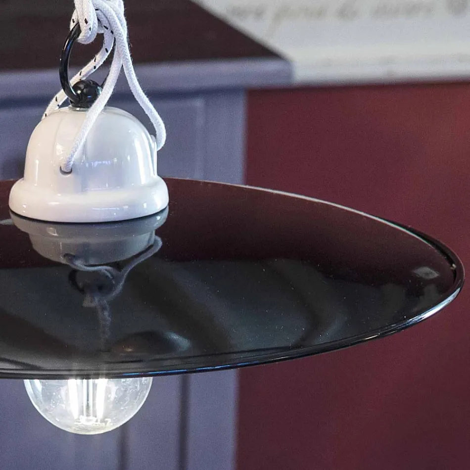 Lampa wisząca wzloty i upadki z białej ceramiki i czarnego metalu - moc Viadurini