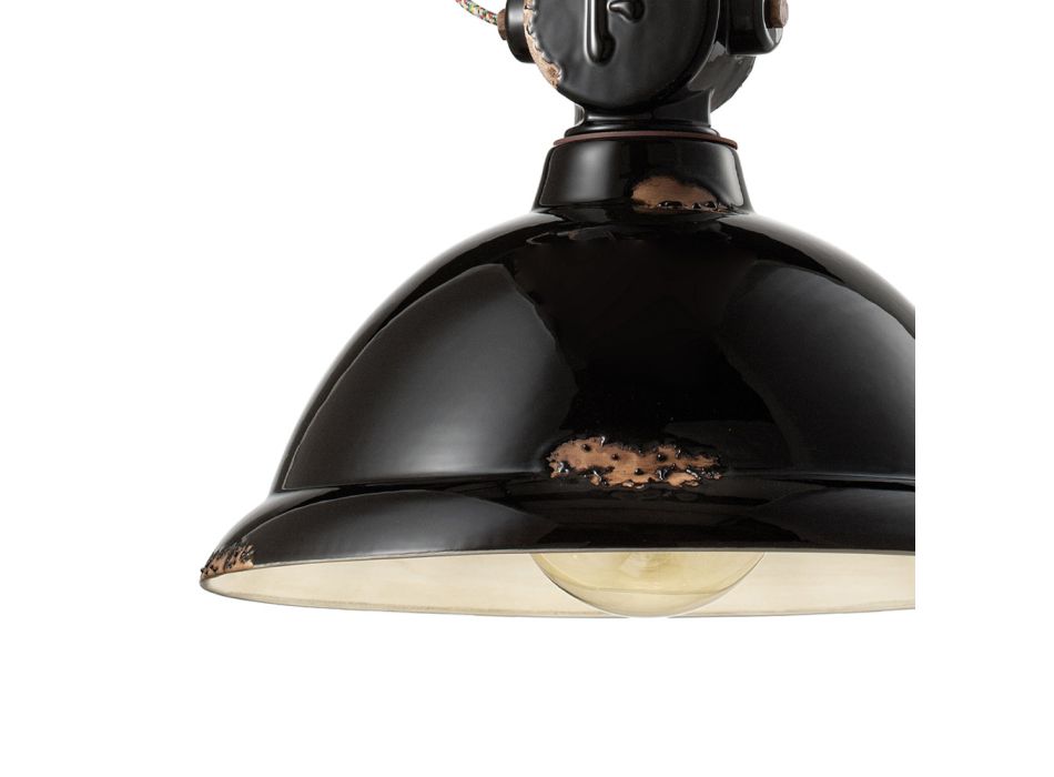 Lampa wisząca ceramiczna i żelazna rzemieślnicza i przemysłowa - przemysłowa Viadurini