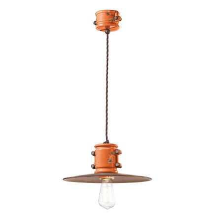 Lampa wisząca z żelaza i ręcznie robionej ceramiki przemysłowej - Urban Viadurini