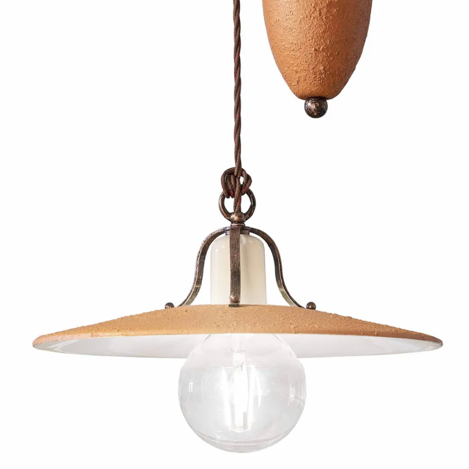 Lampa wisząca wzloty i upadki z żelaza i ręcznie surowej ceramiki - Bolonia Viadurini