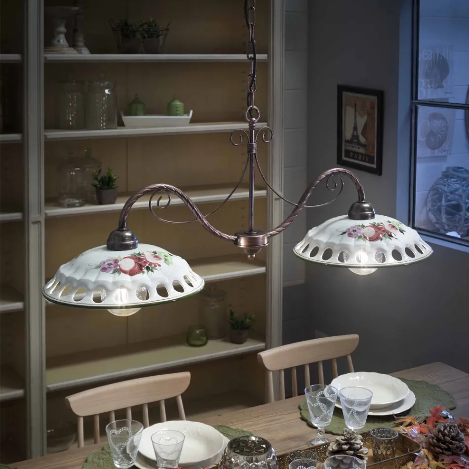 Lampa wisząca 2 światła z ręcznie robionej ceramiki z Passanastri - Neapol Viadurini