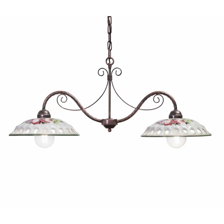 Lampa wisząca 2 światła z ręcznie robionej ceramiki z Passanastri - Neapol Viadurini