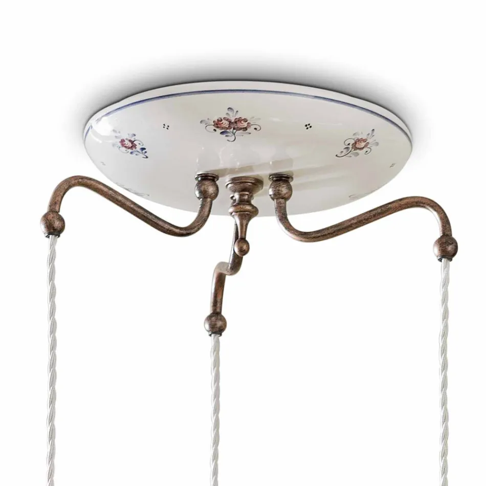 Lampa wisząca 3 światła z żelaza i ceramiki ręcznie malowanej w stylu vintage - Chieti Viadurini