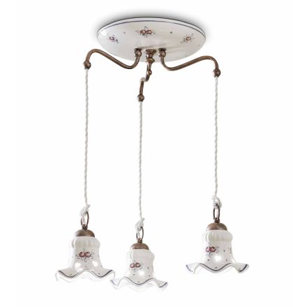 Lampa wisząca 3 światła z żelaza i ceramiki ręcznie malowanej w stylu vintage - Chieti Viadurini