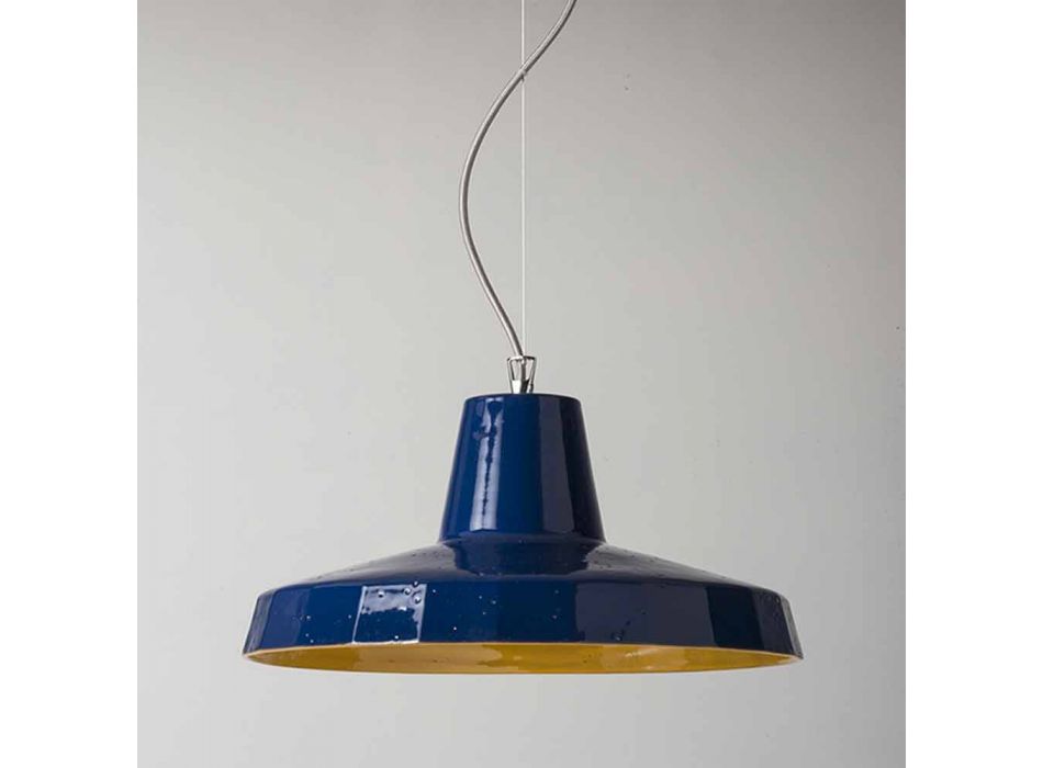 Lampa wisząca 42 cm z mosiądzu i toskańskiej majoliki Rossi - Toscot Viadurini