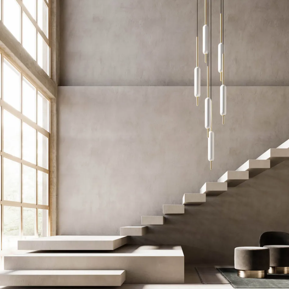 Lampa wisząca z 1, 3 lub 6 światłami w mosiądzu Nowoczesny design - Typha od Il Fanale Viadurini