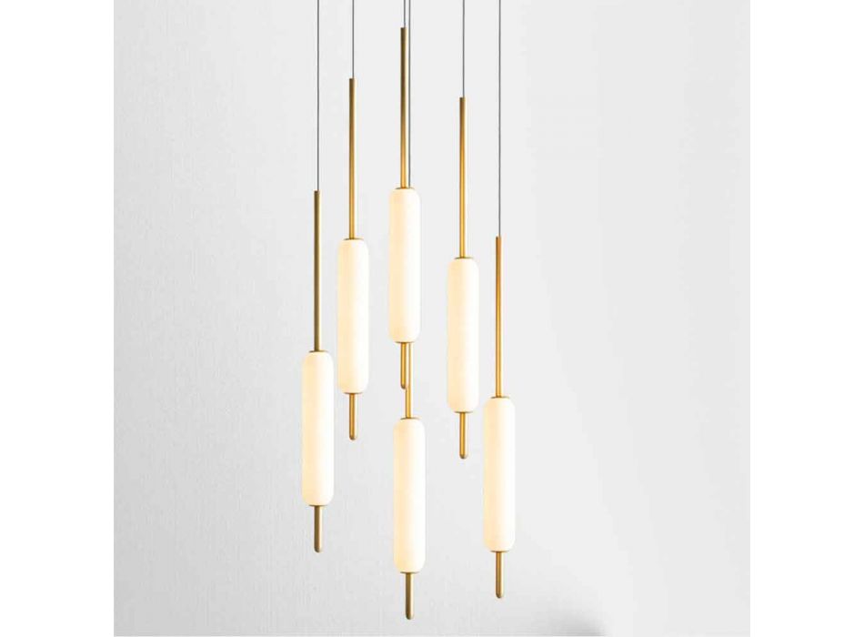 Lampa wisząca z 1, 3 lub 6 światłami w mosiądzu Nowoczesny design - Typha od Il Fanale Viadurini