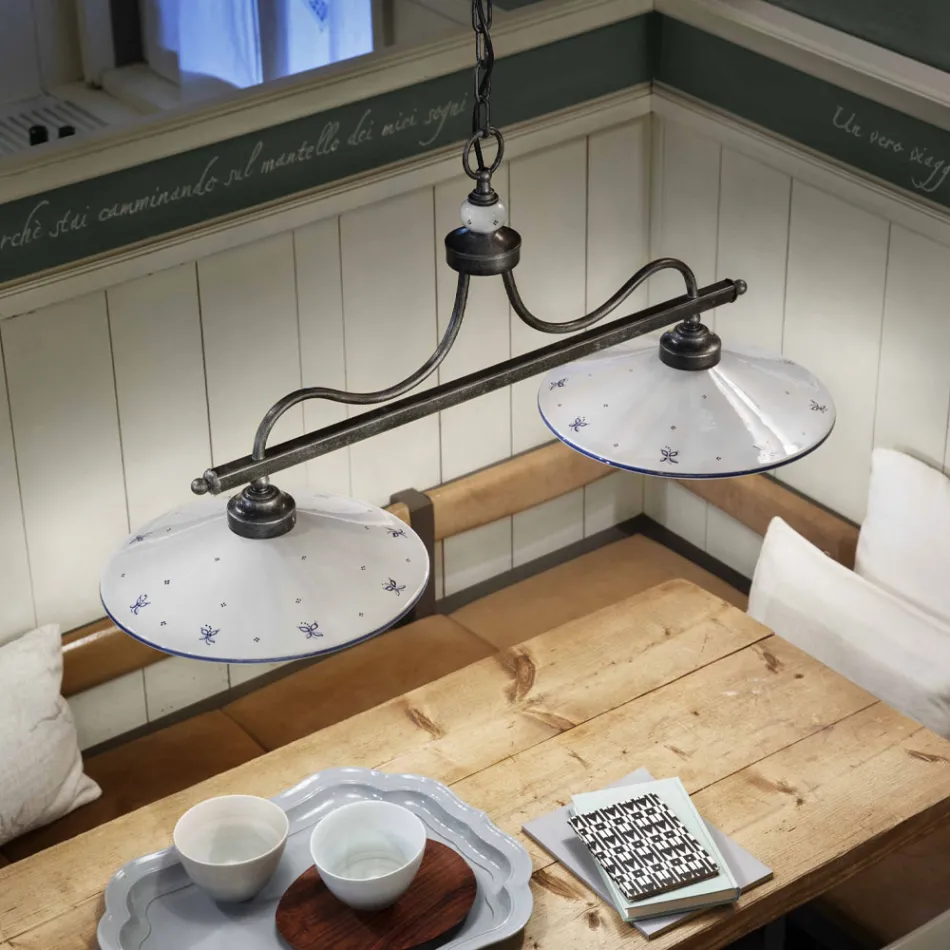 Lampa wisząca z 2 światłami w ręcznie malowanym ceramicznym i żelaznym designie - Asti Viadurini