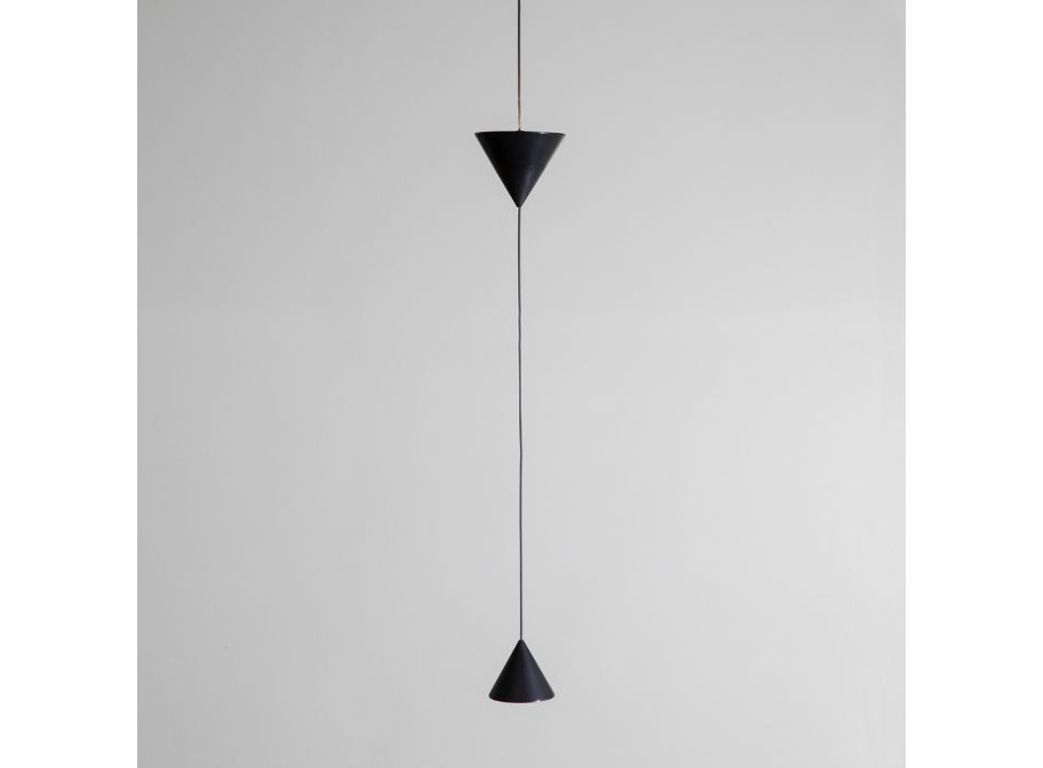 Lampa wisząca z drutu z czarnego aluminium i podwójnego stożka - Mercado Viadurini