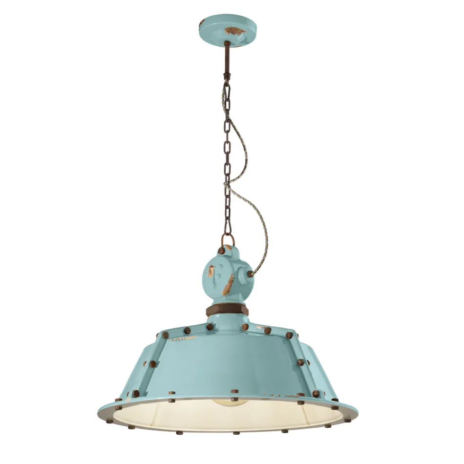 Przemysłowa lampa wisząca rzemieślnicza z żelaza i ceramiki - przemysłowa Viadurini