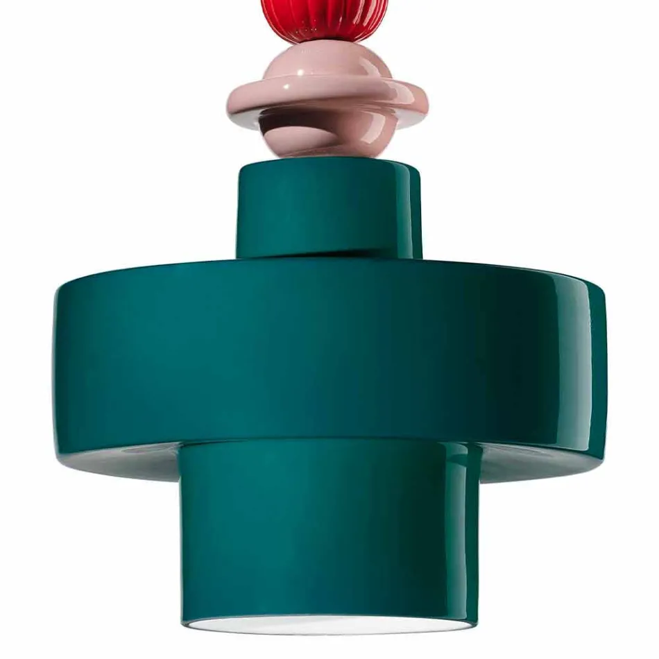 Żółta lub zielona retro ceramiczna lampa wisząca Made in Italy - Ferroluce Lariat Viadurini