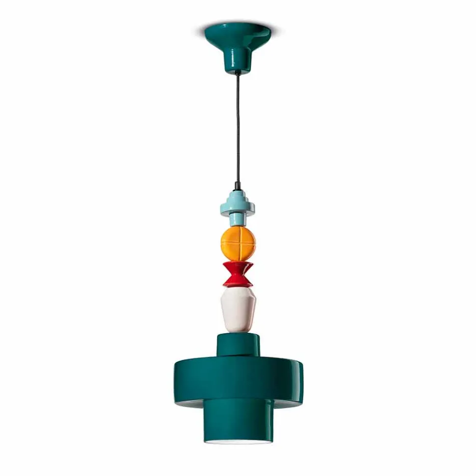 Żółta lub zielona retro ceramiczna lampa wisząca Made in Italy - Ferroluce Lariat Viadurini
