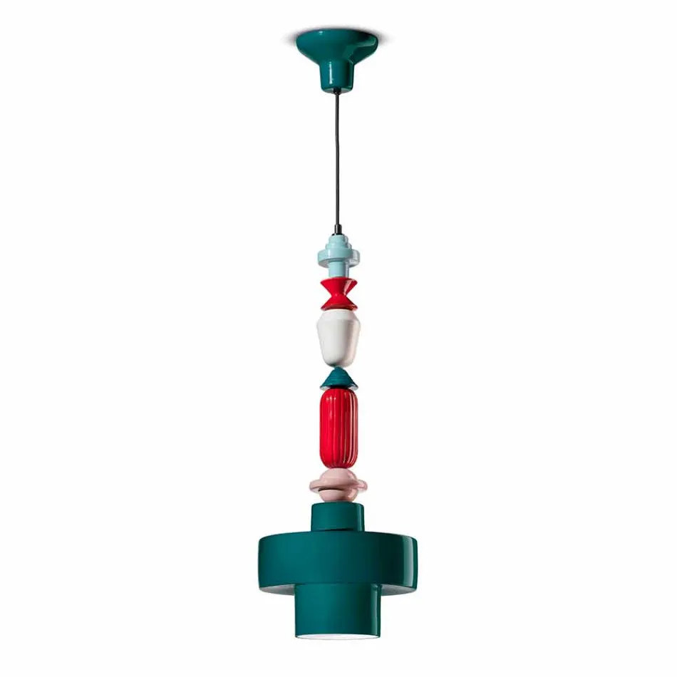Żółta lub zielona retro ceramiczna lampa wisząca Made in Italy - Ferroluce Lariat Viadurini