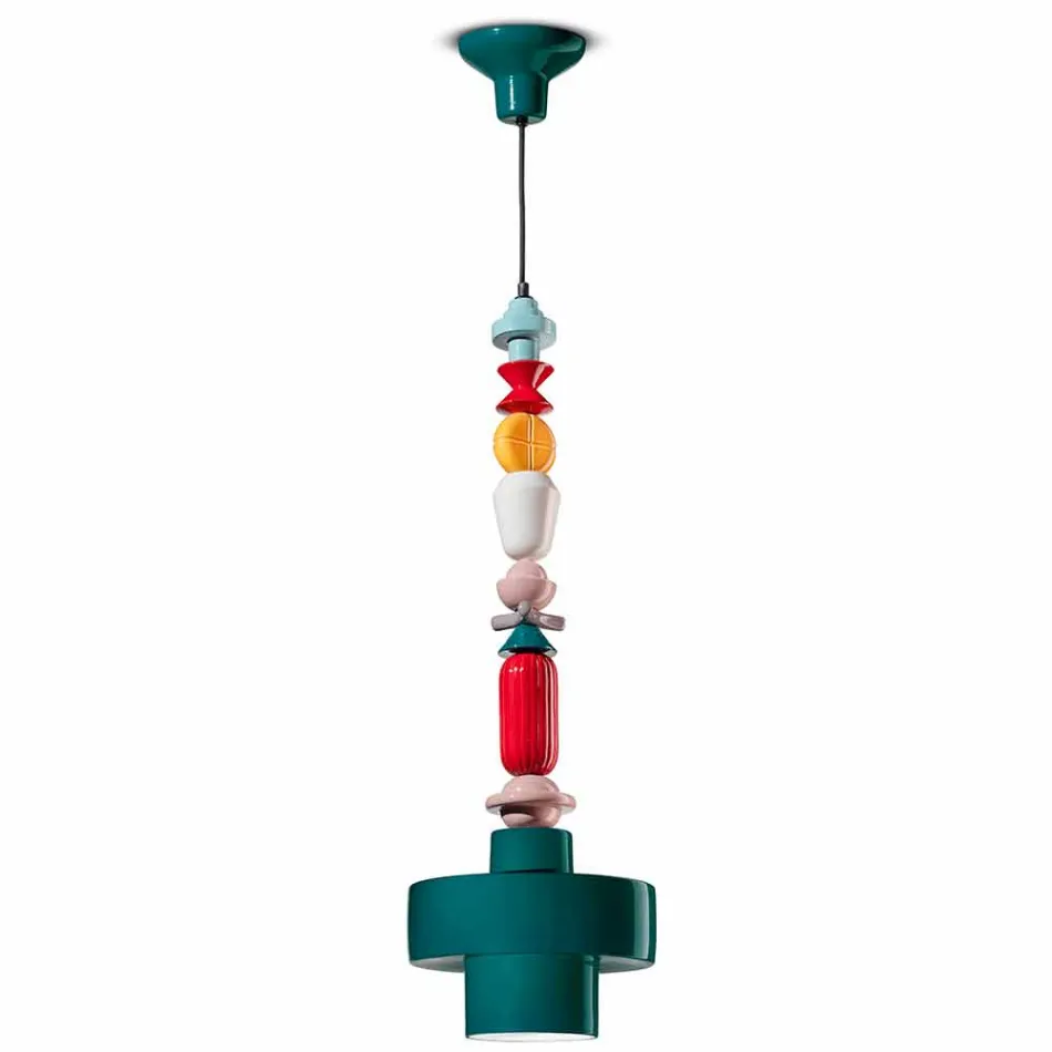 Żółta lub zielona retro ceramiczna lampa wisząca Made in Italy - Ferroluce Lariat Viadurini