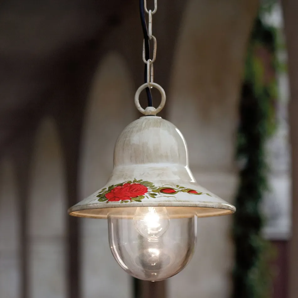 Zewnętrzna lampa wisząca z ręcznie malowanego białego aluminium - Imperia Viadurini