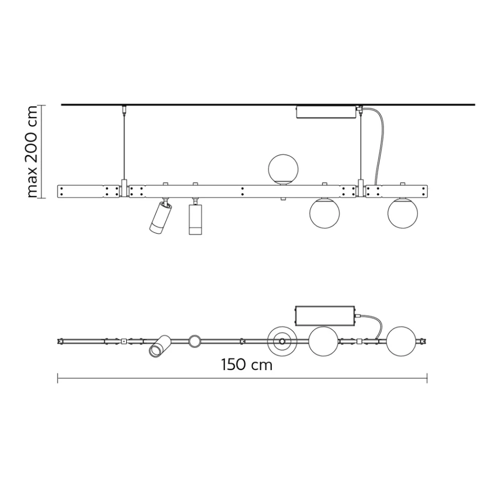 Lampa wisząca z białego aluminium ze szklanymi kulami i reflektorami - Exodus Viadurini