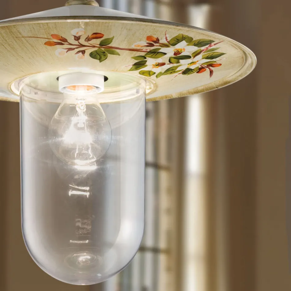 Zewnętrzna lampa wisząca z aluminium ręcznie malowane kwiaty - Genoa Viadurini