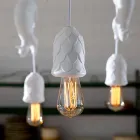 Lampa wisząca z matowej białej ceramiki z wiewiórką i żołędziem - wiewiórka Viadurini