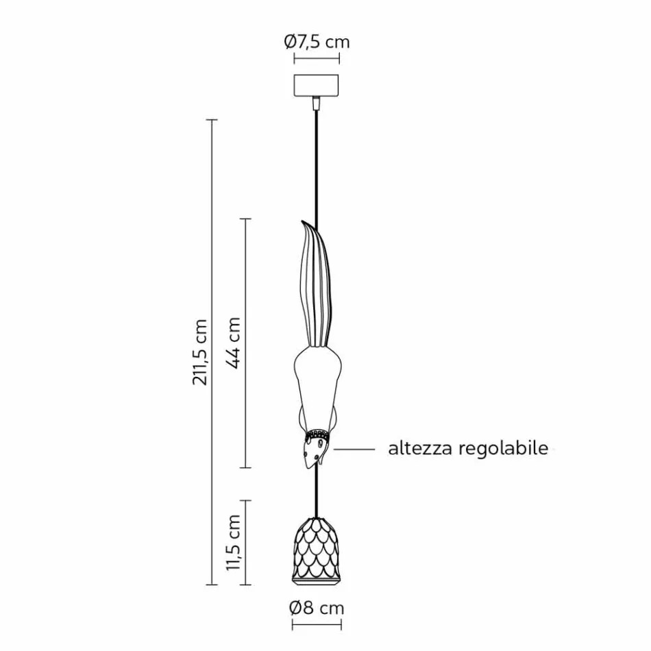 Lampa wisząca z matowej białej ceramiki z wiewiórką i żołędziem - wiewiórka Viadurini