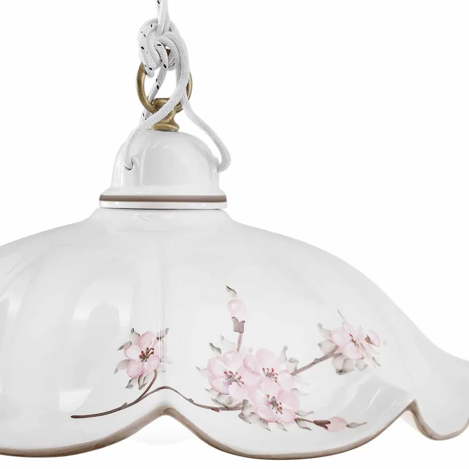 Lampa wisząca z żelaza i ręcznie dekorowanej falistej ceramiki - Belluno Viadurini