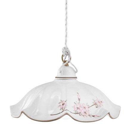 Lampa wisząca z żelaza i ręcznie dekorowanej falistej ceramiki - Belluno Viadurini