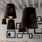 Lampa wisząca z antracytowego lnu z wewnętrznym wzorem, 2 rozmiary - Bramosia Viadurini