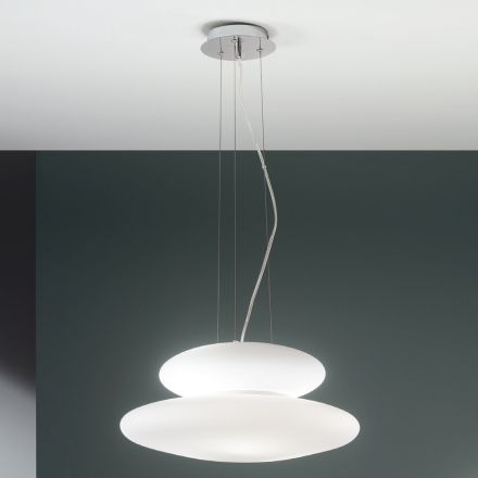 Lampa wisząca z dmuchanego białego szkła i chromowanego metalu - Illumina Viadurini