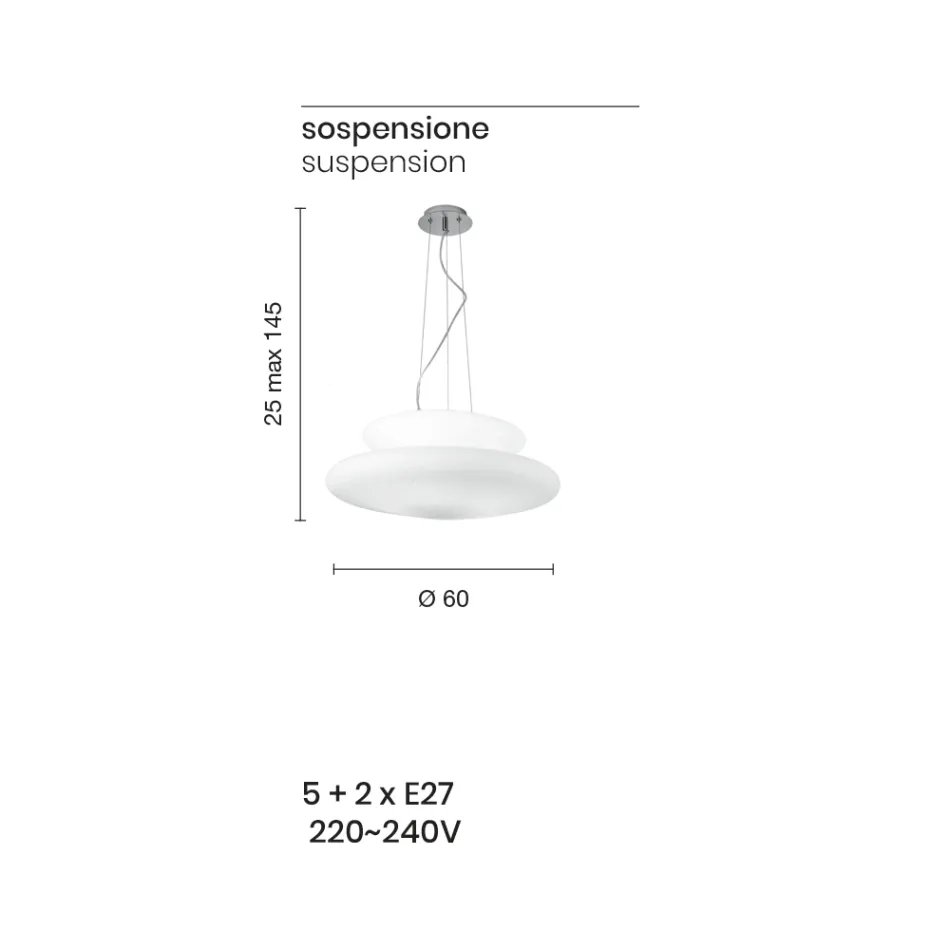 Lampa wisząca z dmuchanego białego szkła i chromowanego metalu - Illumina Viadurini