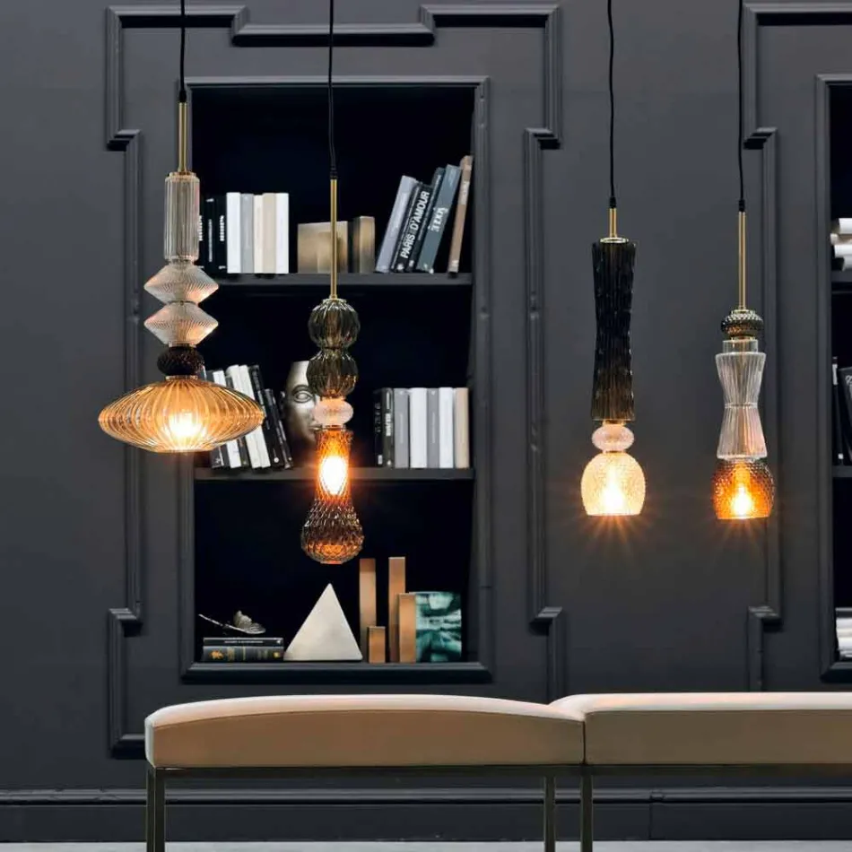 Lampa wisząca ze szkła Murano z kablem z tkaniny Made in Italy - Missi Viadurini