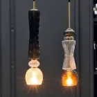 Lampa wisząca ze szkła Murano z kablem z tkaniny Made in Italy - Missi Viadurini