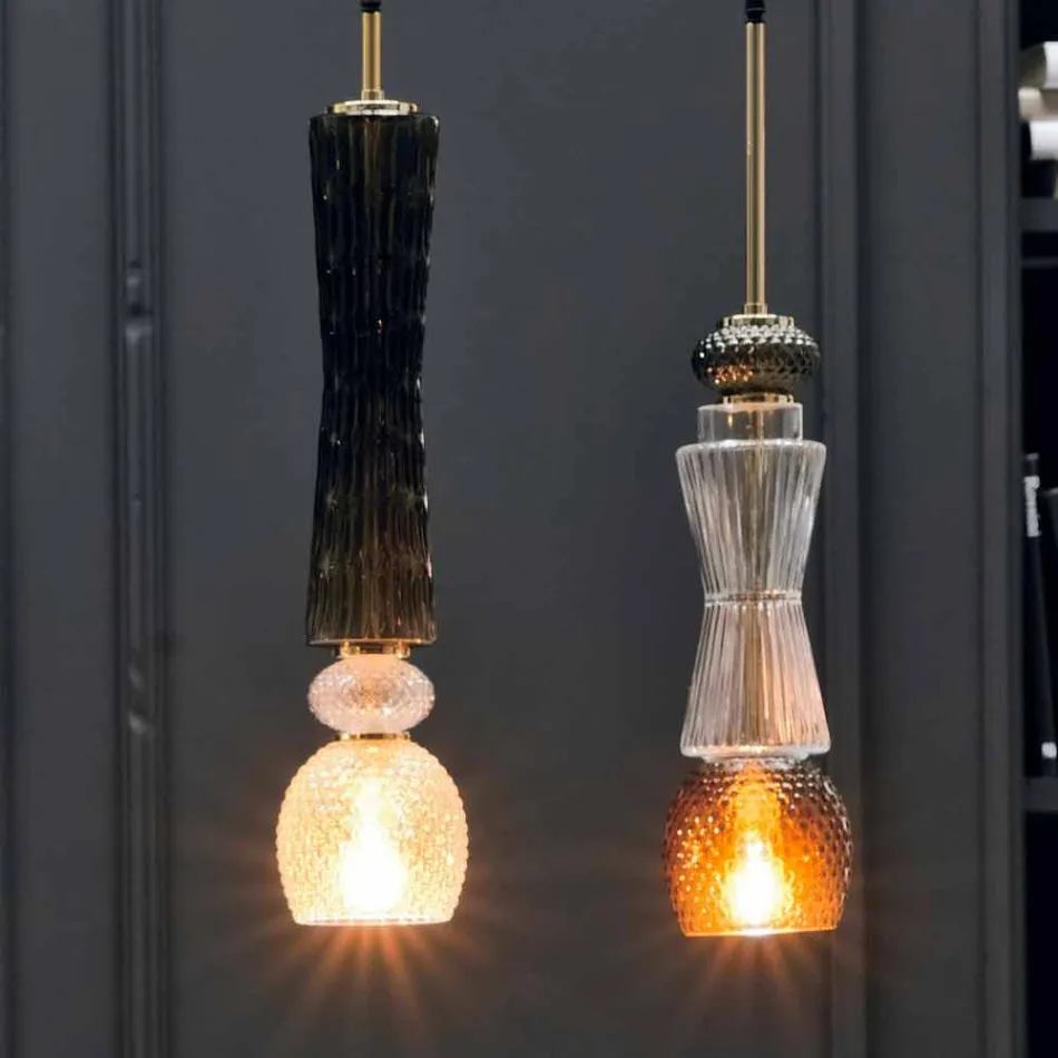 Lampa wisząca ze szkła Murano z kablem z tkaniny Made in Italy - Missi Viadurini