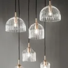 Lampa wisząca z dmuchanego szkła w paski i malowanego metalu - Giuliano Viadurini