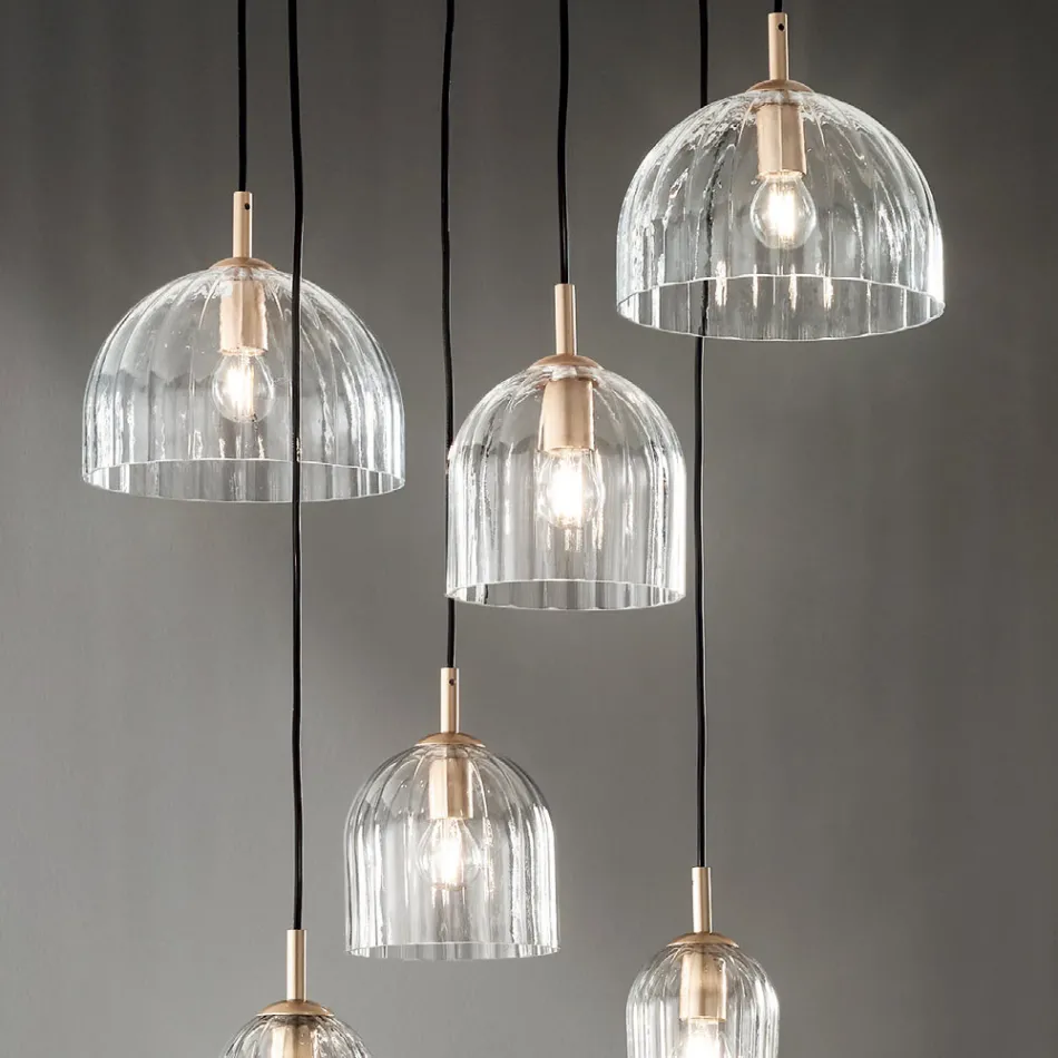 Lampa wisząca z dmuchanego szkła w paski i malowanego metalu - Giuliano Viadurini