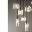 Lampa wisząca z dmuchanego szkła w paski i malowanego metalu - Giuliano Viadurini