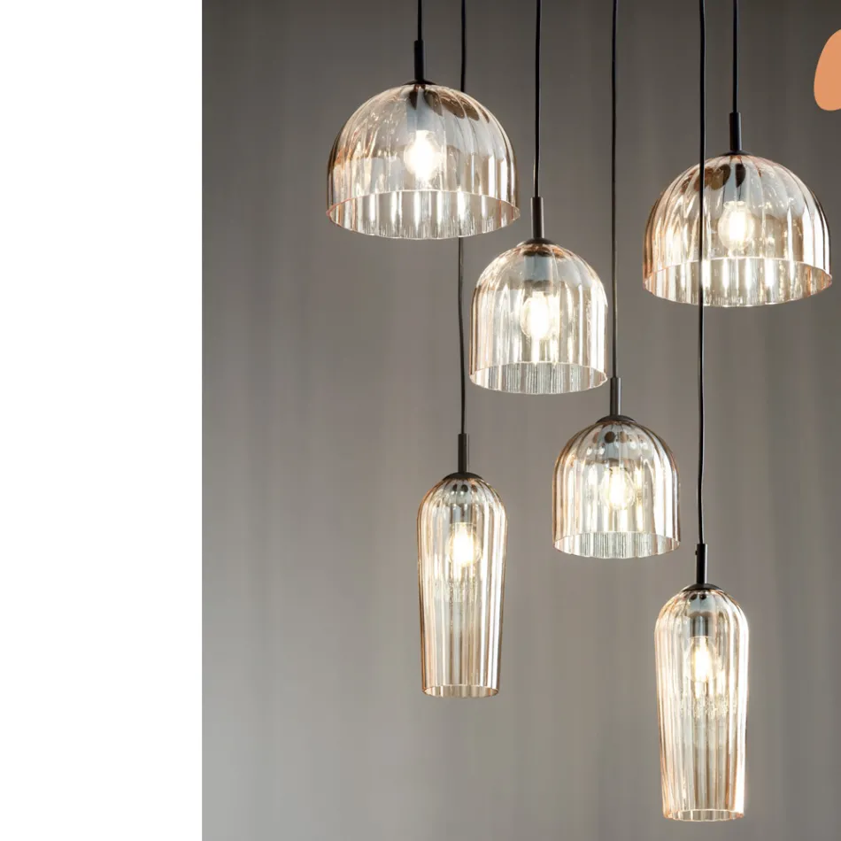 Lampa wisząca z dmuchanego szkła w paski i malowanego metalu - Giuliano Viadurini