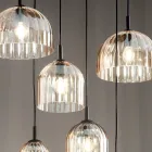 Lampa wisząca z dmuchanego szkła w paski i malowanego metalu - Giuliano Viadurini