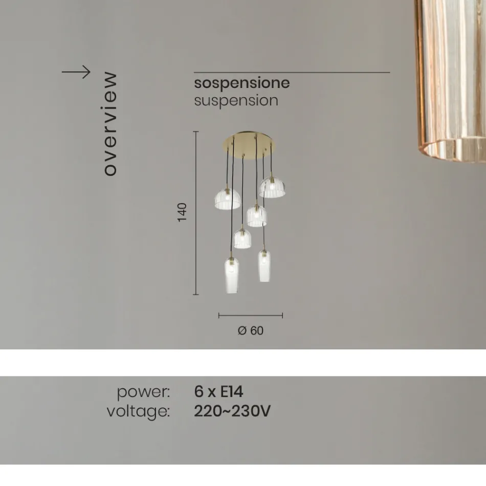 Lampa wisząca z dmuchanego szkła w paski i malowanego metalu - Giuliano Viadurini