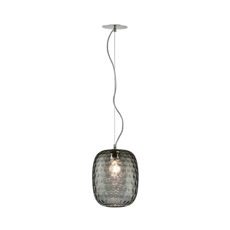 Lampa wisząca ze szkła weneckiego i chromowanego metalu, wyprodukowana we Włoszech - Calima Viadurini