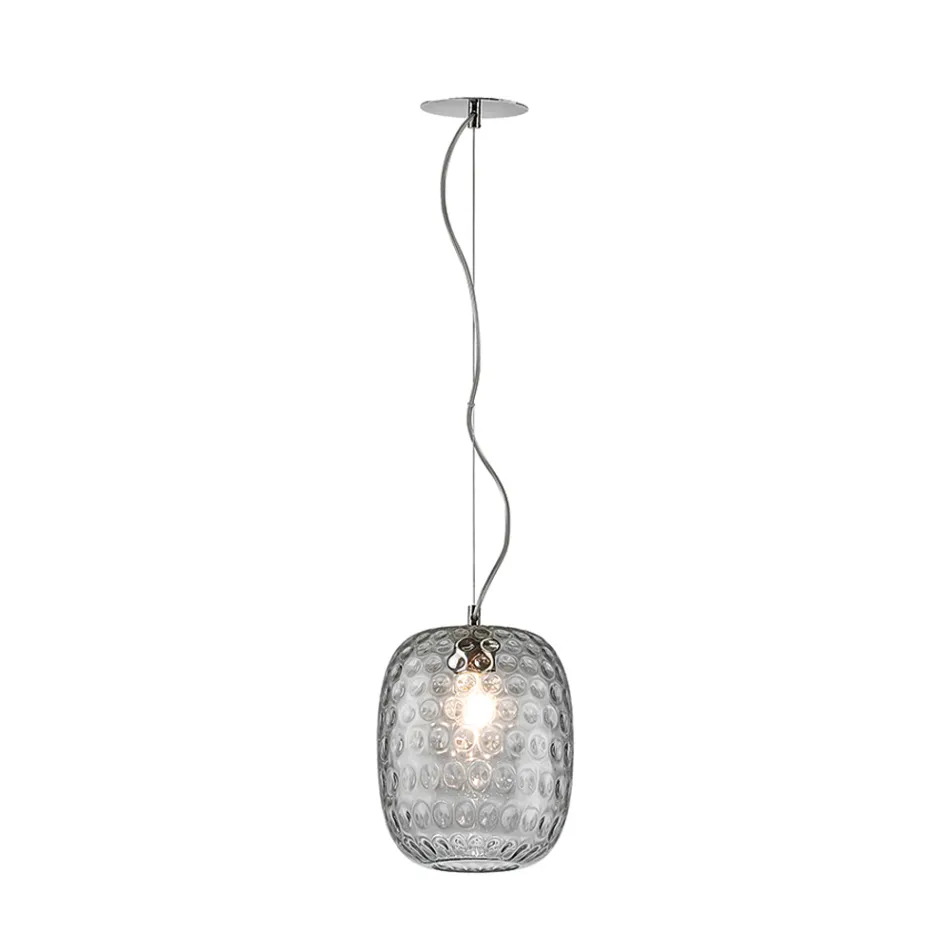 Lampa wisząca ze szkła weneckiego i chromowanego metalu, wyprodukowana we Włoszech - Calima Viadurini