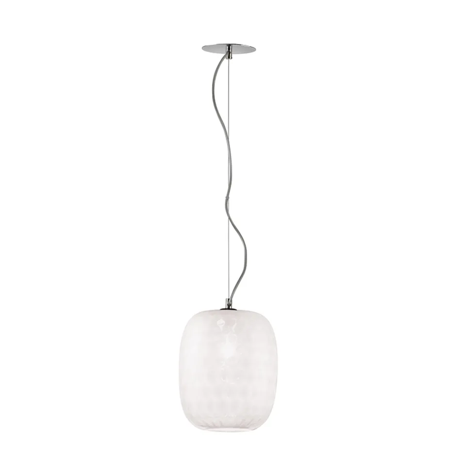 Lampa wisząca ze szkła weneckiego i chromowanego metalu, wyprodukowana we Włoszech - Calima Viadurini