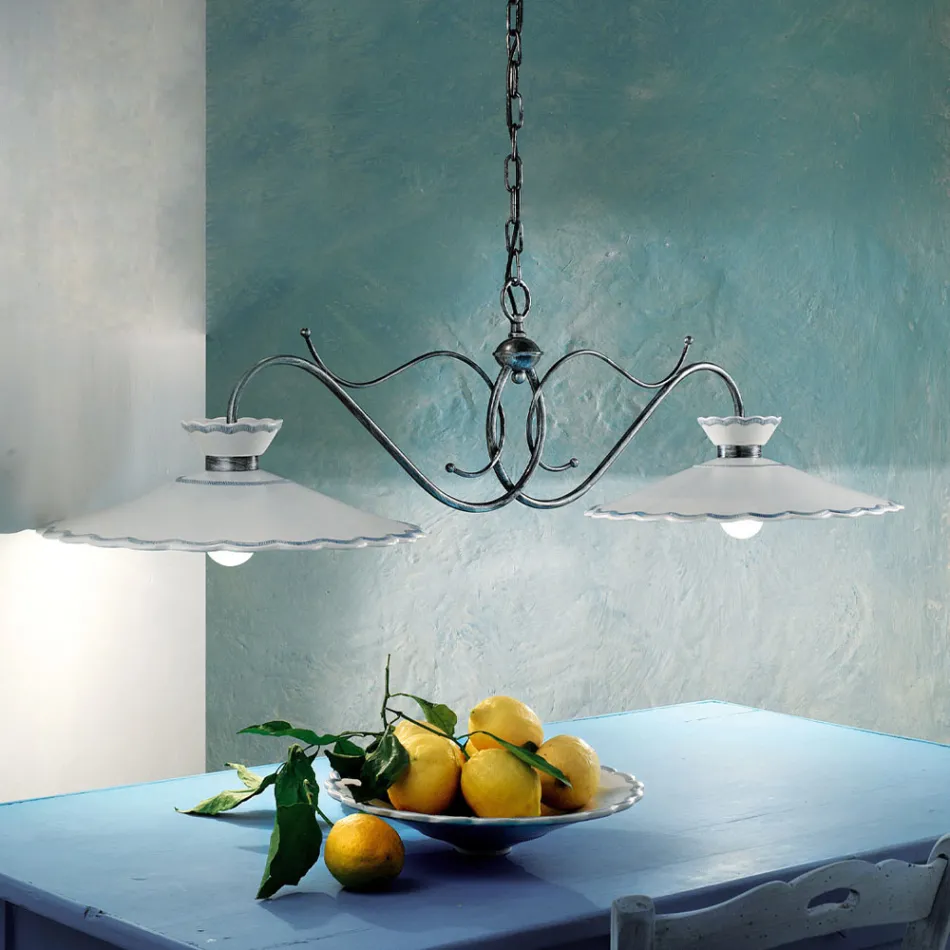 Liniowa lampa wisząca 2 światła Ceramiczny efekt haftu rękodzieła - Ravenna Viadurini