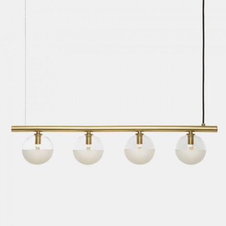 Liniowa lampa wisząca 4 światła naturalny mosiądz i szkło - Molecola od Il Fanale by Viadurini