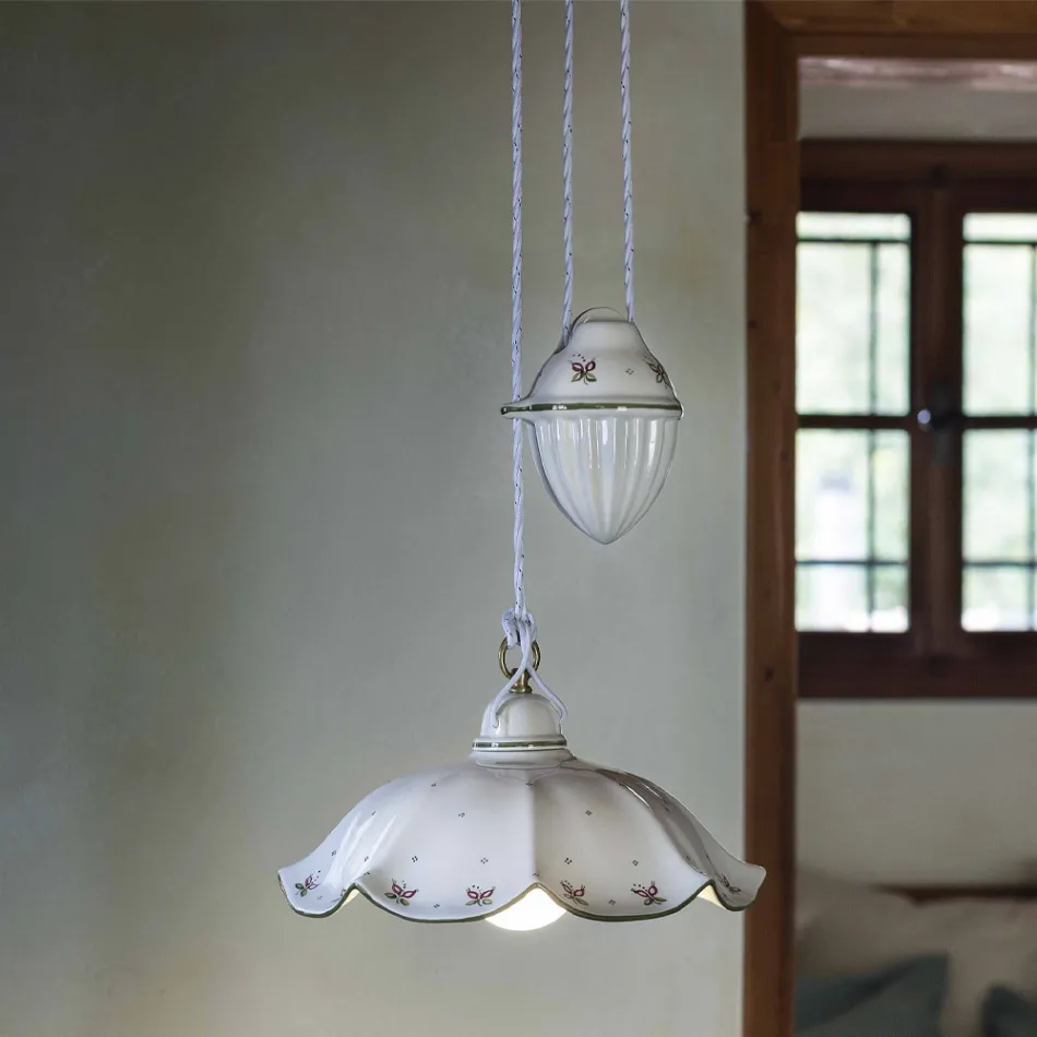 Lampa wisząca Ups and Down z ręcznie zdobionej falistej ceramiki - Belluno Viadurini